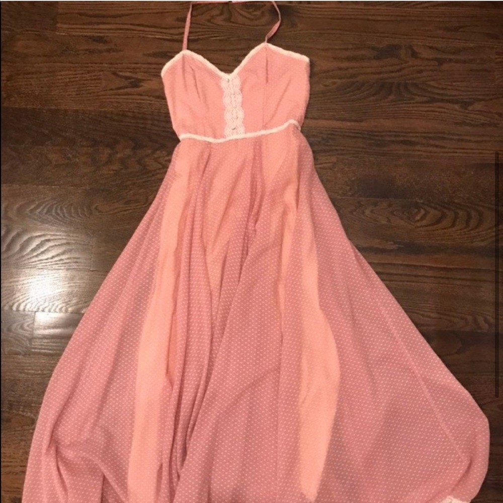 Vintage Gunne Sax blush w/ lace halter maxi dress - Picture 15 of 16